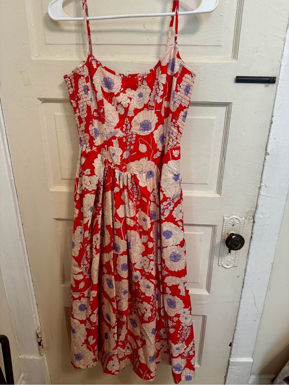 Maeve Red Floral Midi Dress with Cream & Lavender Blooms